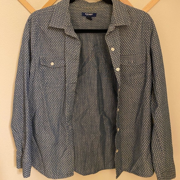 OLD NAVY chambray polka dot button down shirt - Picture 1 of 3